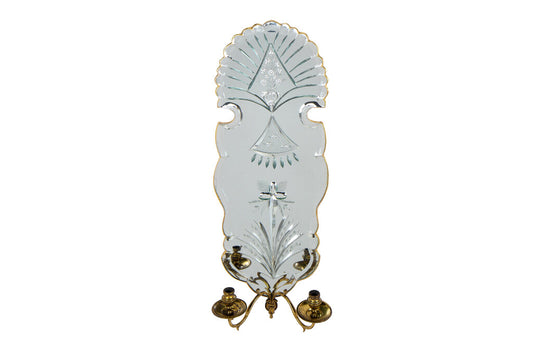 Hand Etched Mirror,  Antique Brass And Gilt Wood Trim Venetian S Default