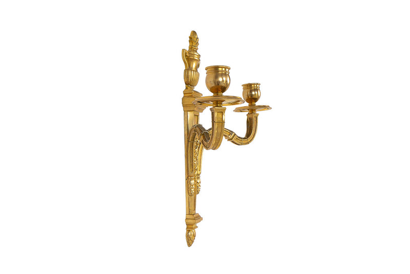 Gilt Bronze L.XVI Style Two Light Sconce With Reeded Urn