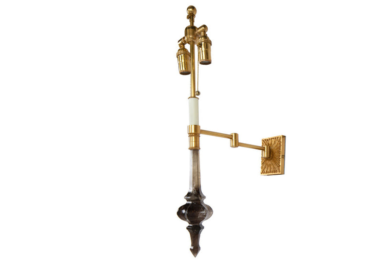 Gilt Bronze And  Rock Crystal Two Light  Wall Lamp