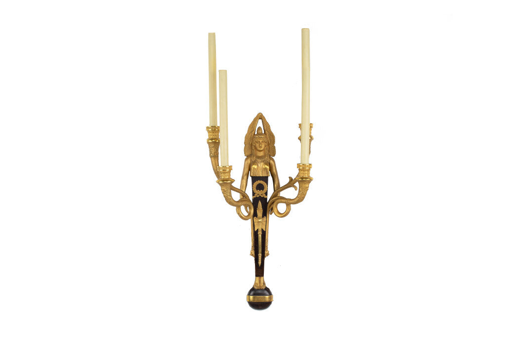 Black And Gilt Empire Style Egyptian Motif, Four Light Sconce Default