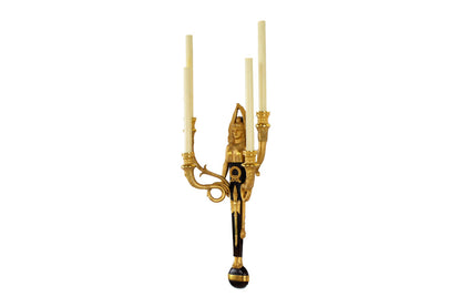 Black And Gilt Empire Style Egyptian Motif, Four Light Sconce Default