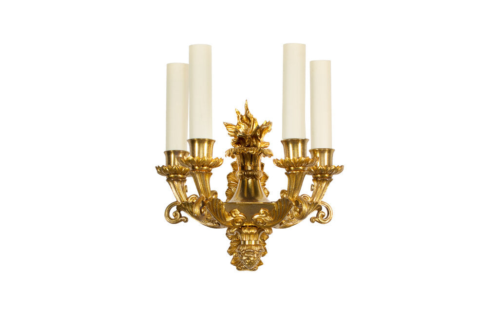 Gilt Bronze Empire Style Four Light Sconce With Central Flame Default