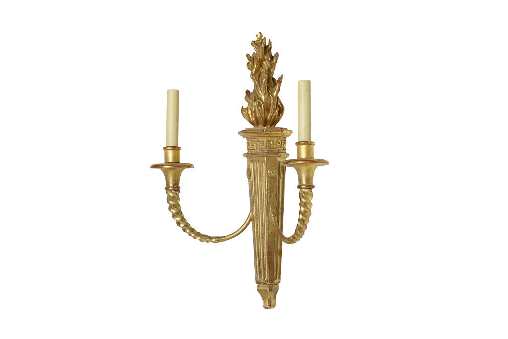 Giltwood And Gesso Empire Style Two Light Sconce With Flame Default