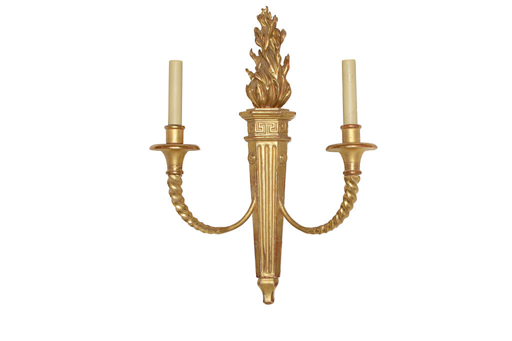 Giltwood And Gesso Empire Style Two Light Sconce With Flame Default