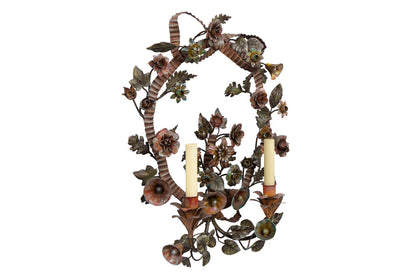 Polychrome Iron Floral Motif Two Light Sconce Default