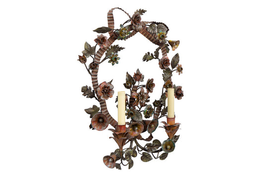 Polychrome Iron Floral Motif Two Light Sconce Default