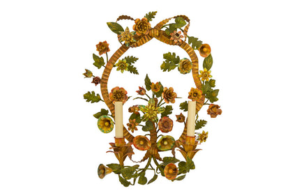 Polychrome Iron Floral Motif Two Light Sconce Default