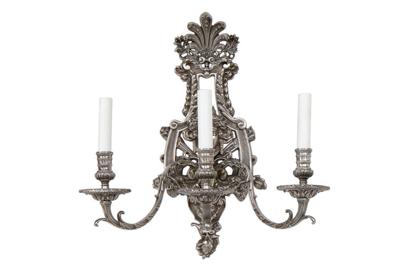 Silvered Bronze Regence Style Three Light Sconce