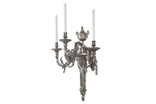 Antique Silvered Bronze L.XVI Style Three Light Sconce With Masks Default