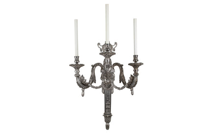 Antique Silvered Bronze L.XVI Style Three Light Sconce With Masks Default