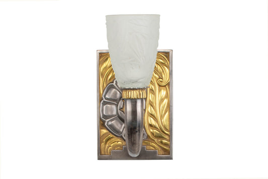 Nickel and Gilt Bronze Art Deco Style One Light Sconce With Mold Default