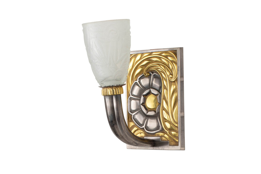 Nickel and Gilt Bronze Art Deco Style One Light Sconce With Mold Default