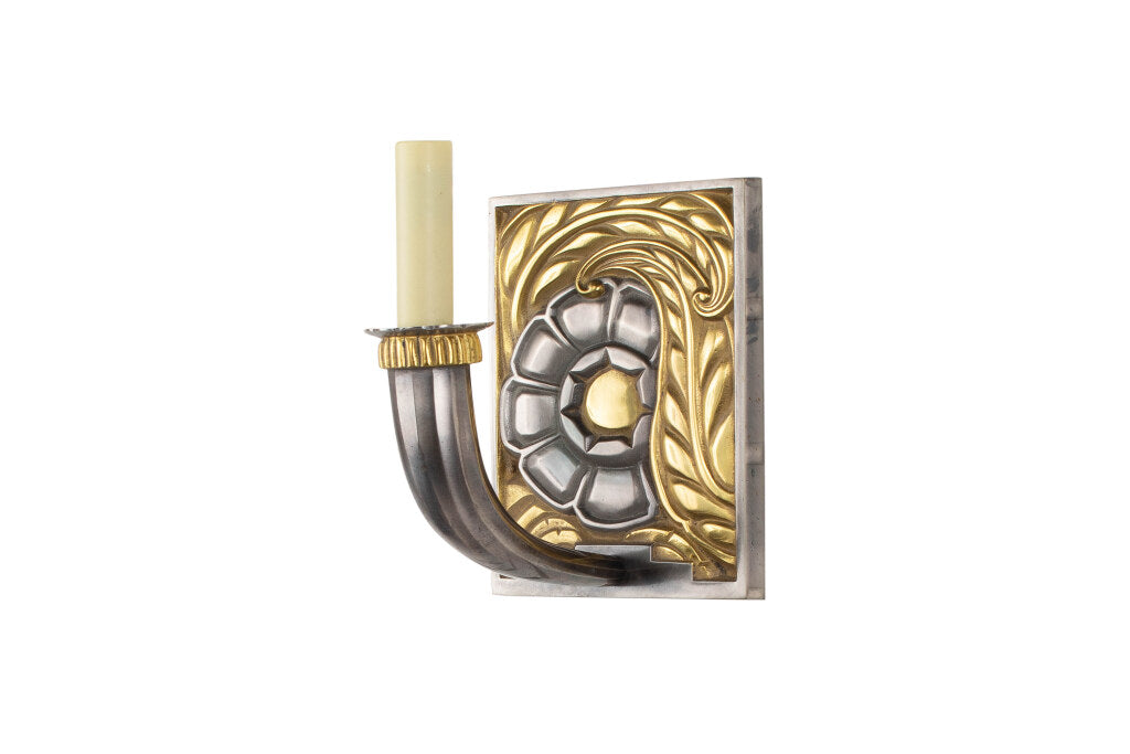 Nickel and Gilt Bronze Art Deco Style One Light Sconce With Mold Default