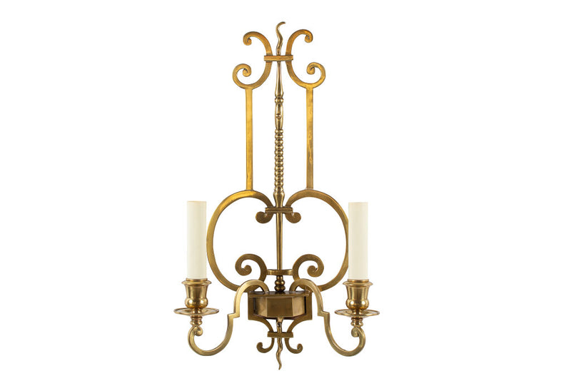 Brass Two Light Continental Style Scroll Work Sconce