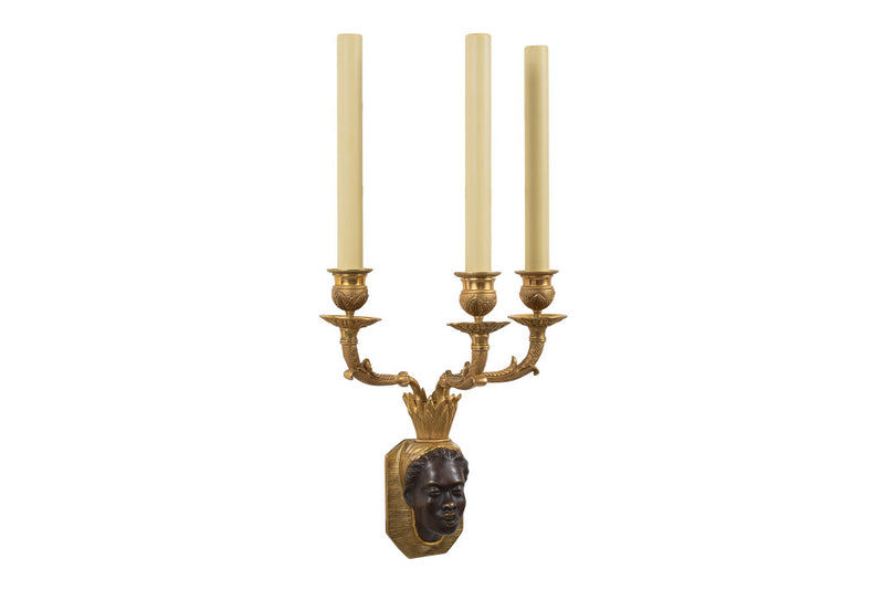 Gilt And Patinated Bronze NUBIAN Three Light Sconce