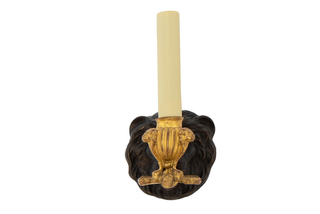 Painted And Giltwood Lion With Footed Candle Cup One Light Sconce Default