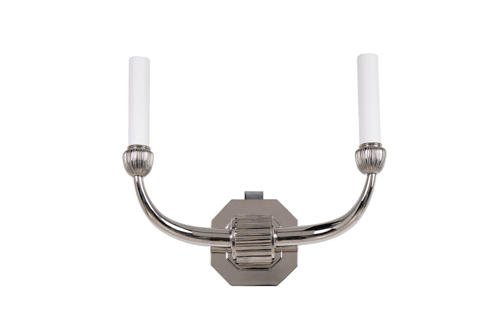 Nickeled Bronze Art Deco Style Two Light Sconce With Octagonal B Default