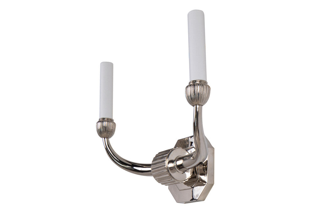 Nickeled Bronze Art Deco Style Two Light Sconce With Octagonal B Default