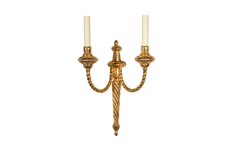 Gilt Bronze L.XVI Style Twisted Rope Motif Two Light Sconce