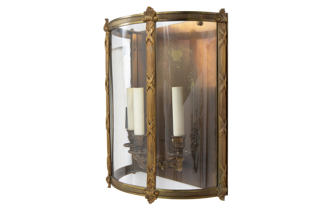 Gilt Bronze And Curved Paneled Glass
L. XVI Style Three Light Wa Default