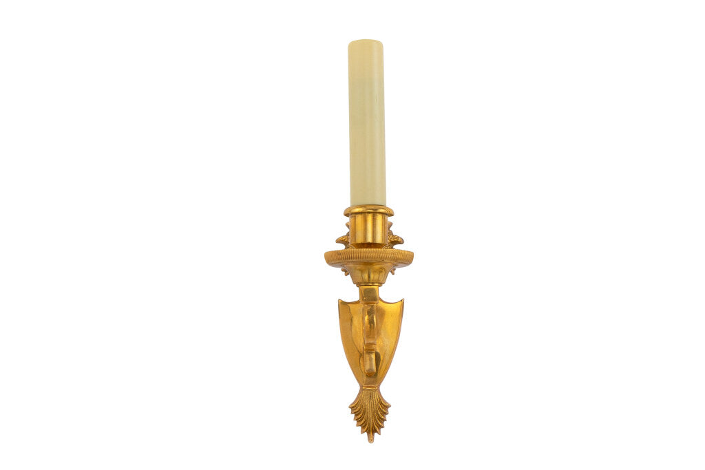 Gilt Bronze Wheat Motif One Light Sconce With Shield Shaped Back Default