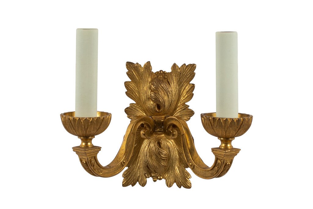 Gilt Bronze Acanthus Leaf Backed Two Light Sconce. Default