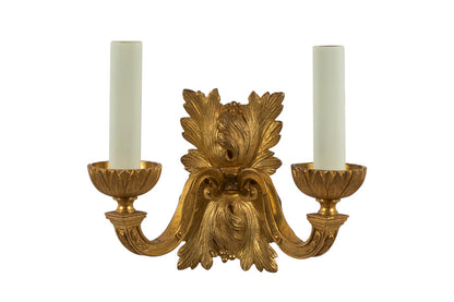 Gilt Bronze Acanthus Leaf Backed Two Light Sconce. Default