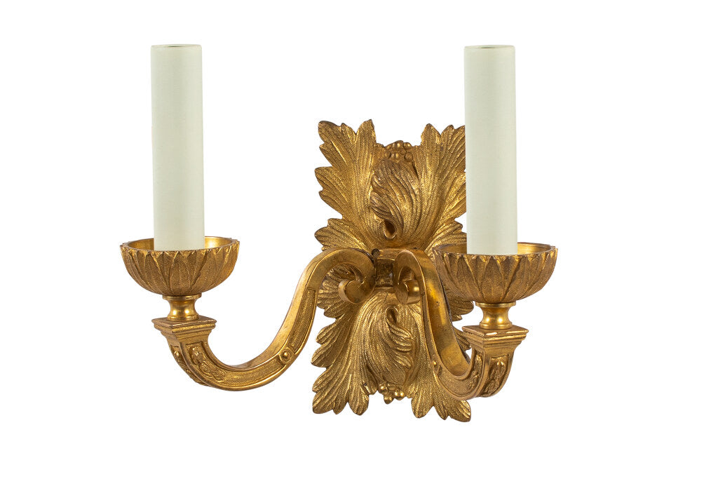 Gilt Bronze Acanthus Leaf Backed Two Light Sconce. Default