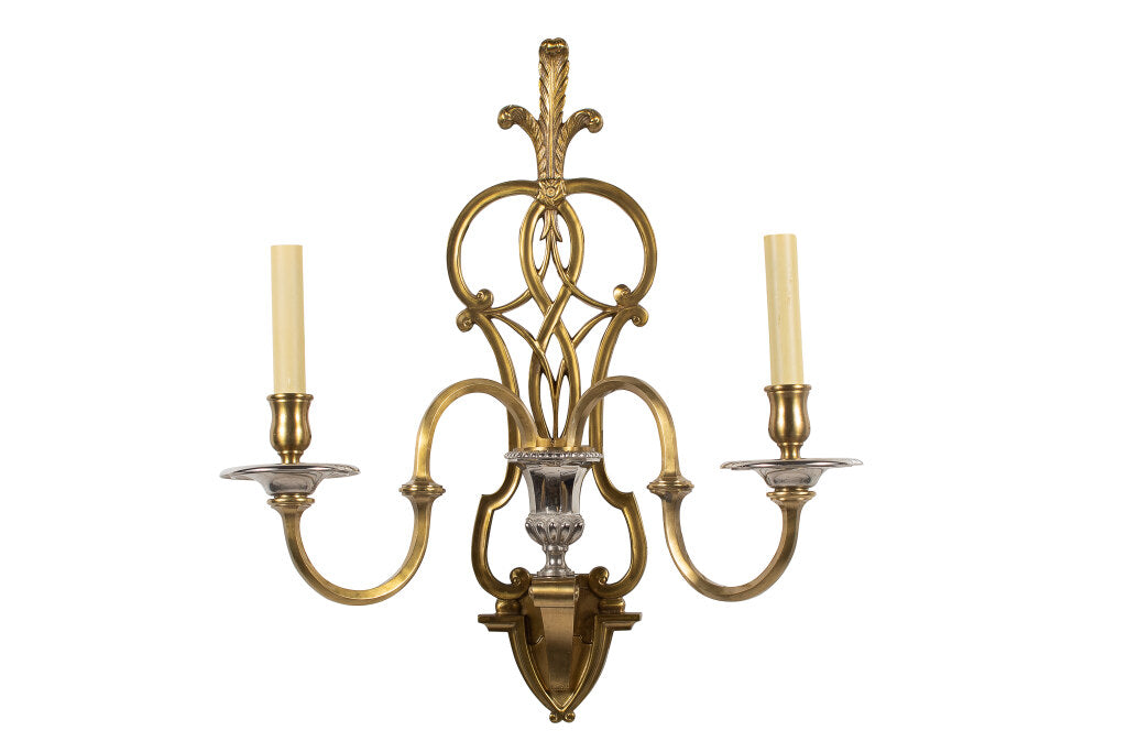 Gilt And Nickeled Bronze Adam Style Two Light Sconce With Prince Default