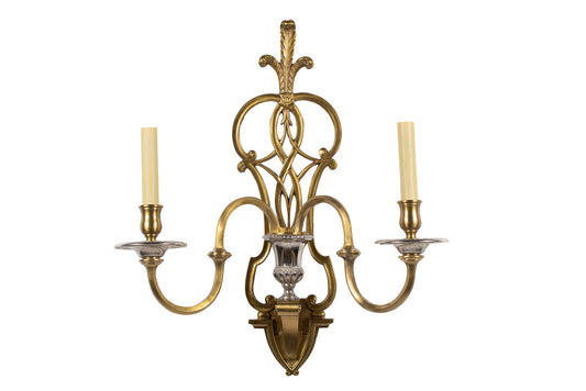 Gilt And Nickeled Bronze Adam Style Two Light Sconce With Prince Default