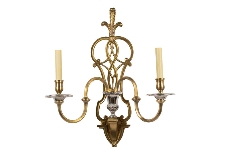 Gilt And Nickeled Bronze Adam Style Two Light Sconce With Prince