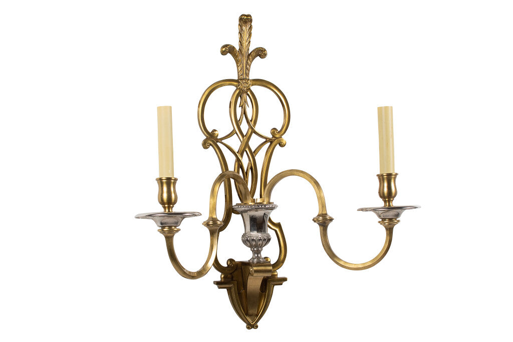 Gilt And Nickeled Bronze Adam Style Two Light Sconce With Prince Default
