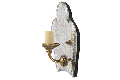 Antiqued Mirror Backed And Brass Scallop Shaped One Light  Sconce Default