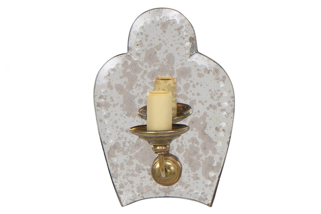 Antiqued Mirror Backed And Brass Scallop Shaped One Light  Sconce Default