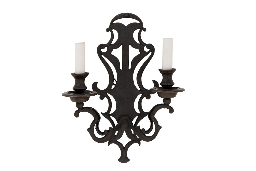Oxidized Brass  Open Fretwork Back Two Light Sconce Default