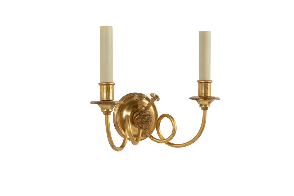 Giltwood And Gesso Trumpet Motif Two Light Sconce Default