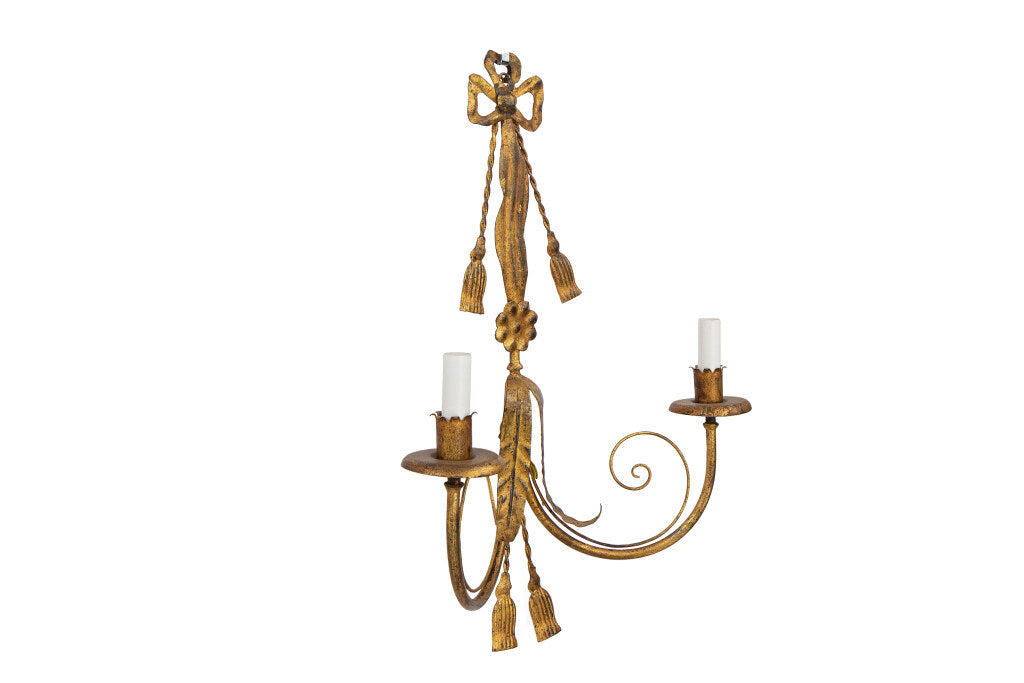 Gilt Iron L.XV Style  Ribbon And Tassel Motif
Two Light Sconce Default