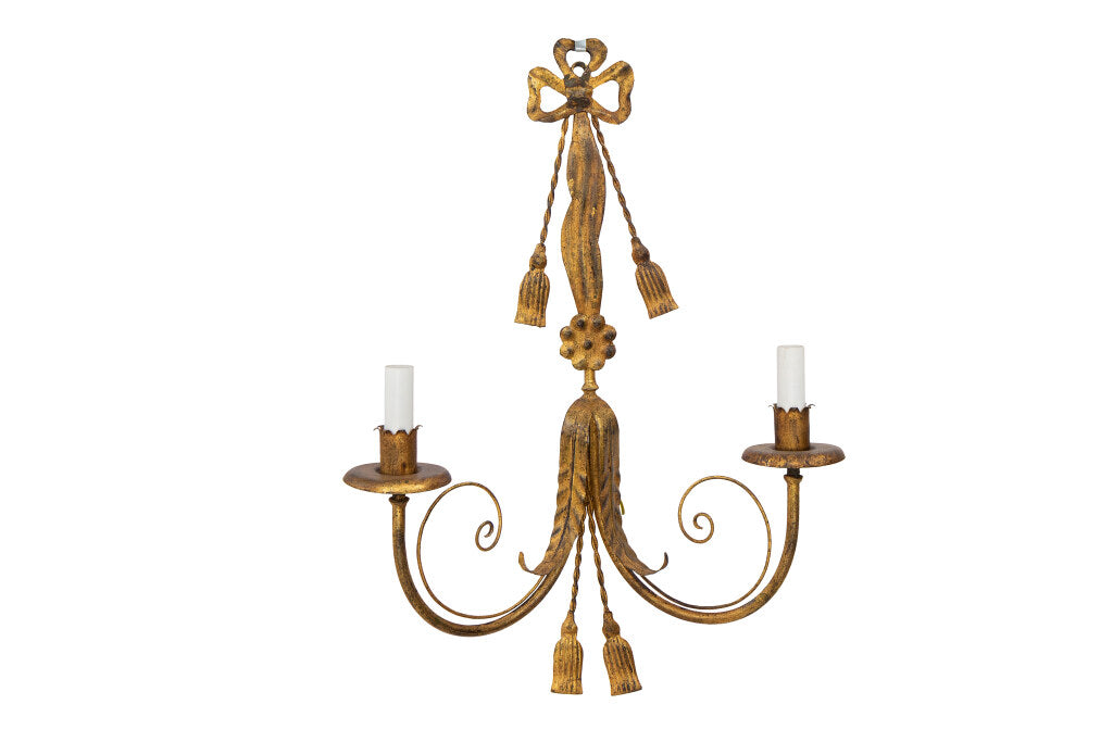 Gilt Iron L.XV Style  Ribbon And Tassel Motif
Two Light Sconce Default