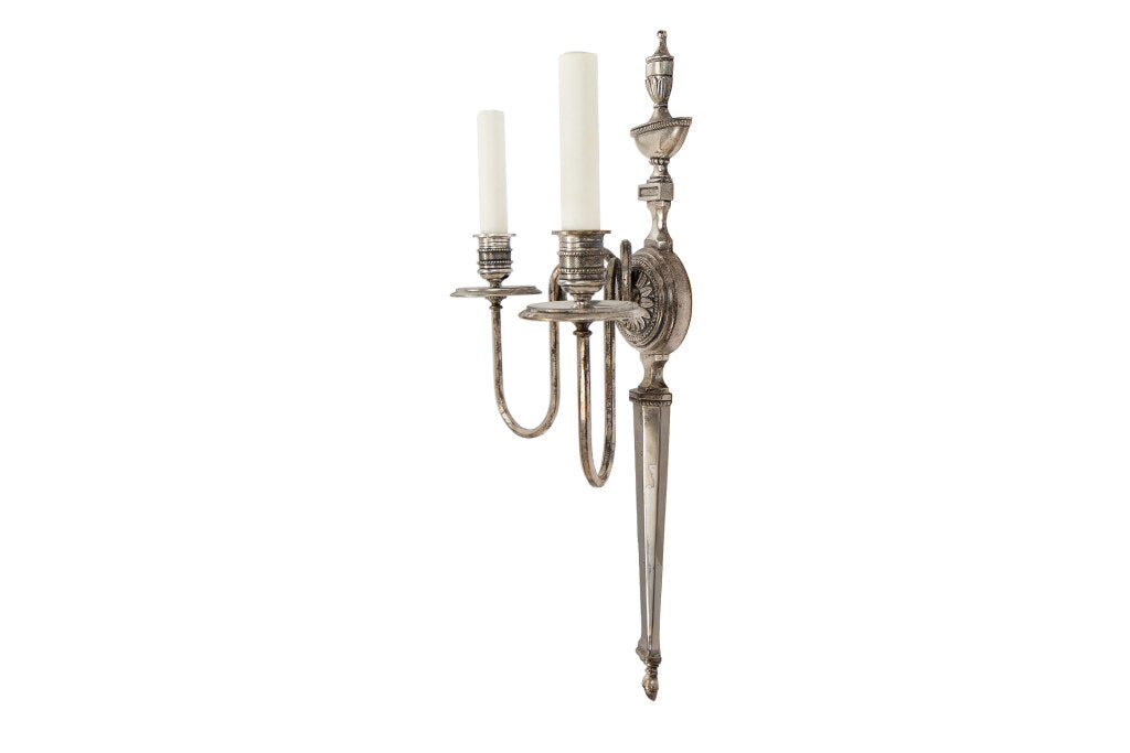 Silvered Bronze  Adam Style Two Light Sconce With Urn Motif Default