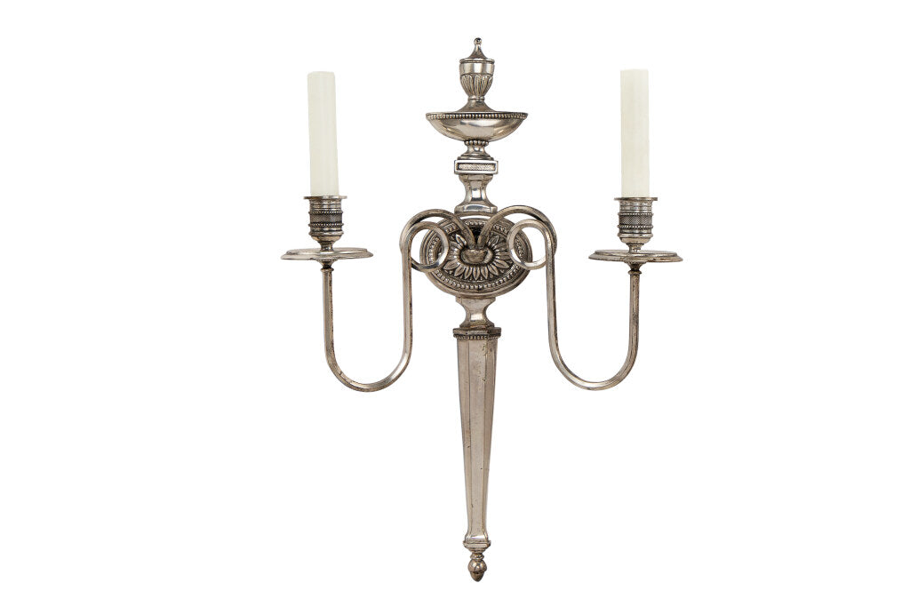 Silvered Bronze  Adam Style Two Light Sconce With Urn Motif Default
