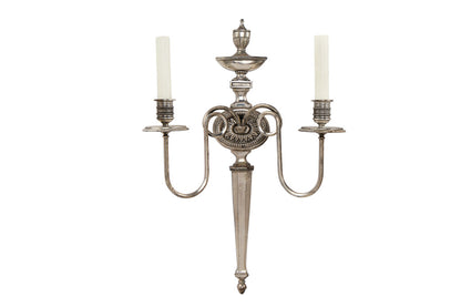 Silvered Bronze  Adam Style Two Light Sconce With Urn Motif Default
