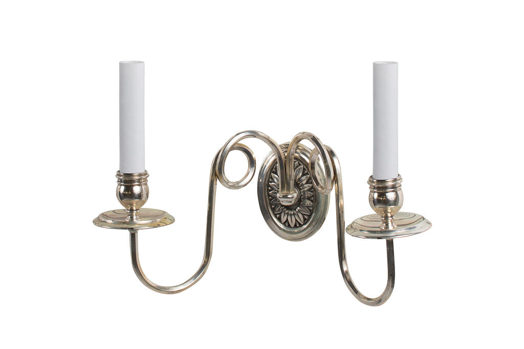 Silvered Bronze Adam Style Scrolled Arm Two Light Sconce Default