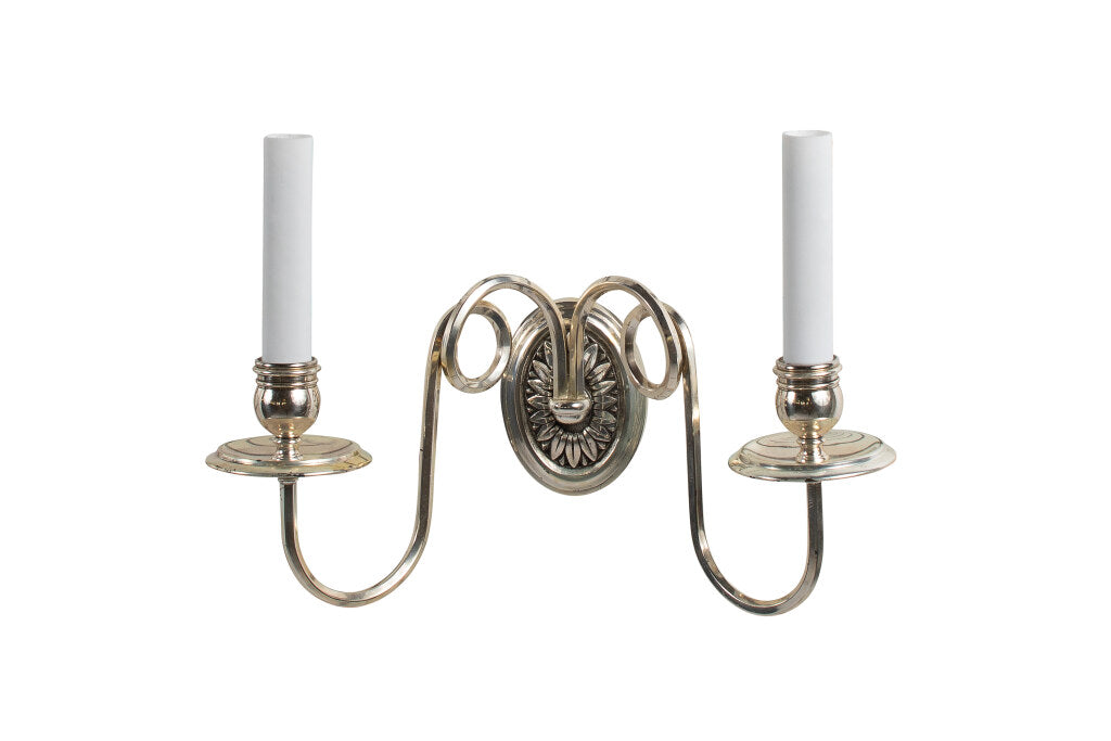 Silvered Bronze Adam Style Scrolled Arm Two Light Sconce Default