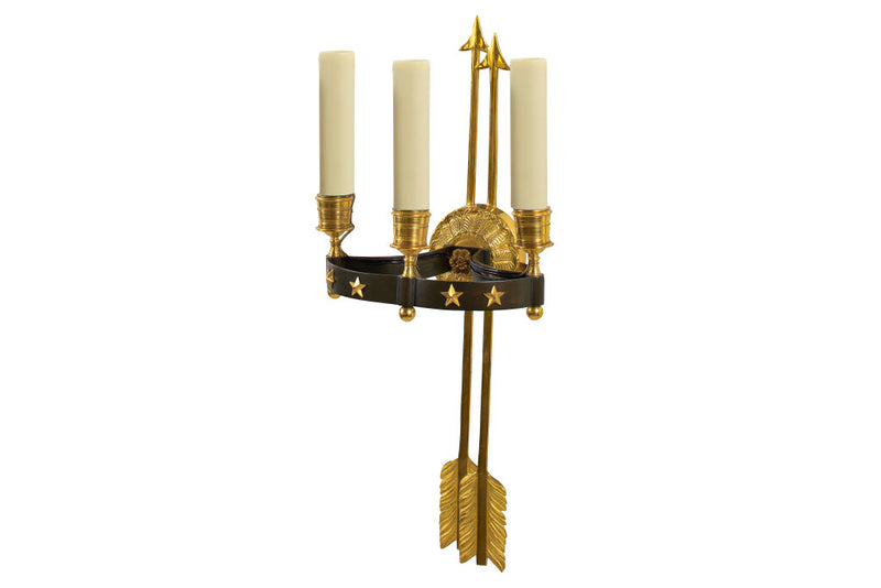 Black And Gilt Bronze Empire Style Three Light Arrow Motif Sconce