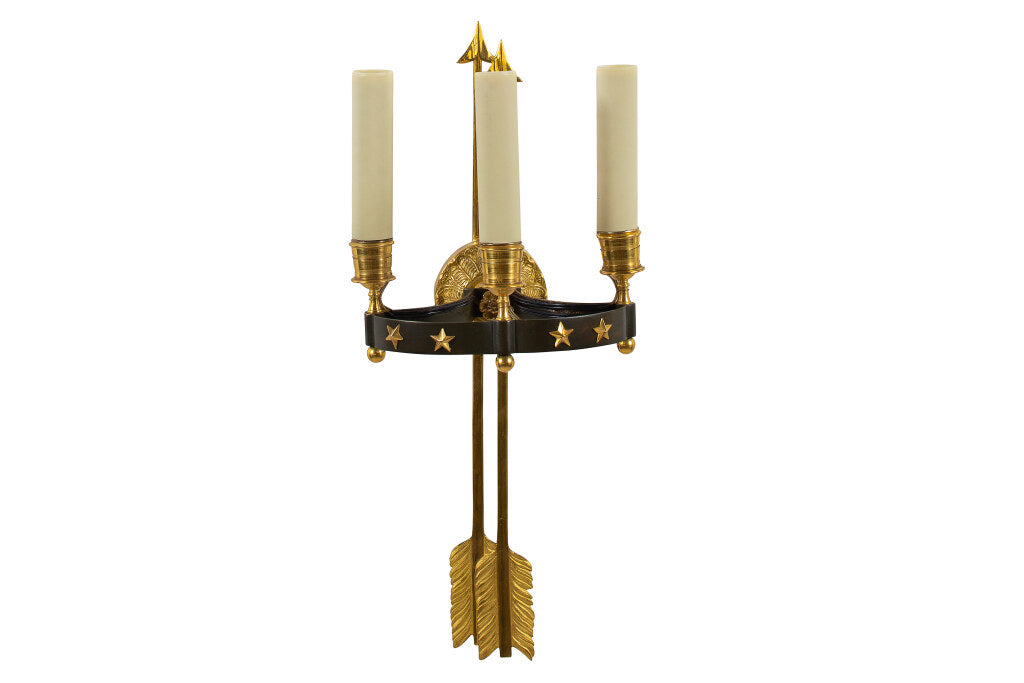 Black And Gilt Bronze Empire Style Three Light Arrow Motif Sconce Default