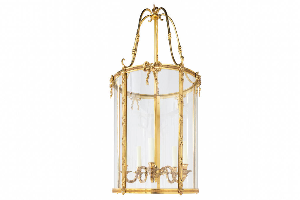 Gilt Bronze And Paneled Glass  L.XVI Style Five Light Lantern Wi Default
