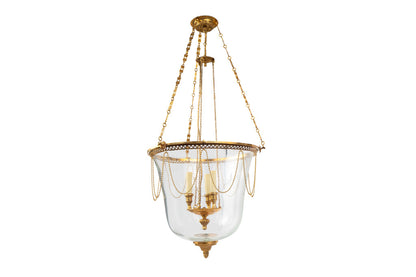 Gilt Bronze And Crystal Bell  L.XVI Style Lantern With Three Lig Default