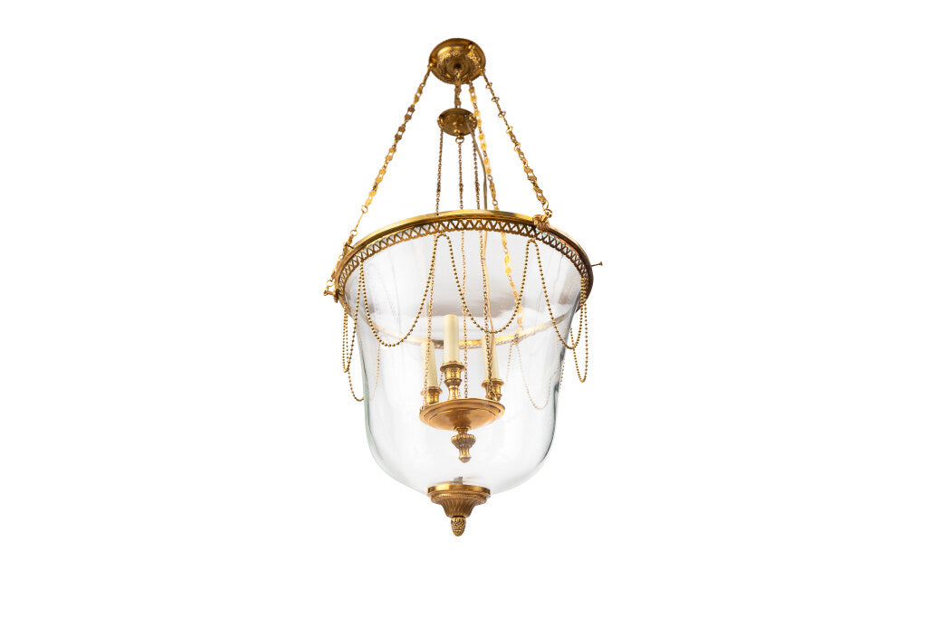 Gilt Bronze And Crystal Bell  L.XVI Style Lantern With Three Lig Default