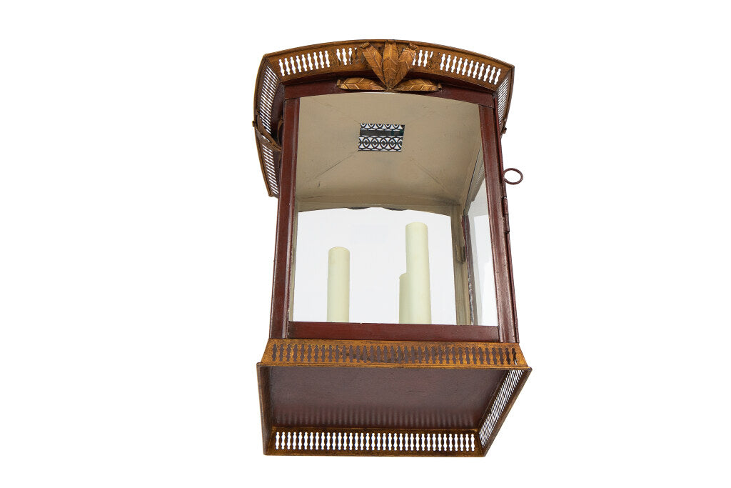 Polychrome Tole And Iron Pagoda Motif Three Light   Lantern With Default