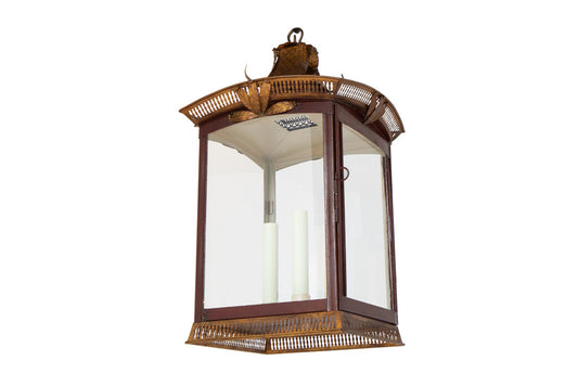 Polychrome Tole And Iron Pagoda Motif Three Light   Lantern With Default